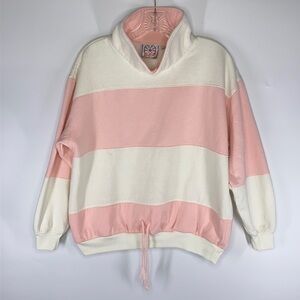 Vintage Sports Accent Pink White Striped Pullover Sweatshirt Size Small